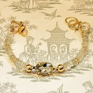 6.8 Carats Prasiolite /Green Amethyst & Prasiolite Beads In Gold Plated Bracelet